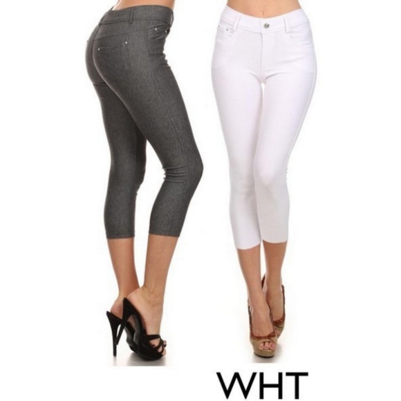 Women's Skinny Capri Jeggings Stretchy Solid White - Picture 3 of 4
